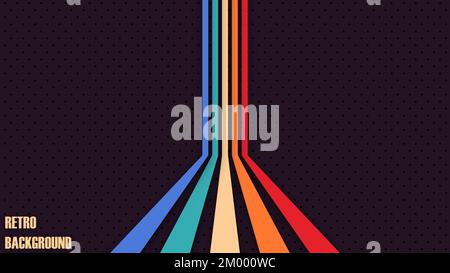 Simple abstract retro futuristic design in 70's style with colorful lines. Vector illustration. Funky technology background. Stock Vector