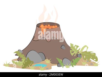 Cartoon volcano with lava in the age of dinosaurs Stock Vector