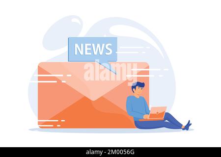 Newsletter subscription. Modern pastime, online news reading, internet mail. Spam advertisement, phishing letter, scam idea design element. flat vecto Stock Vector