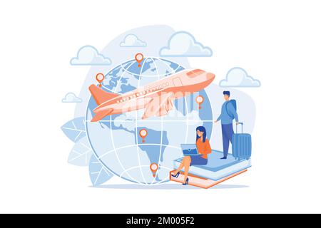 Worldwide travel, school adventure. Tourist trip, students on holidays. Educational tourism, international edu-tourism, best study tours concept. flat Stock Vector