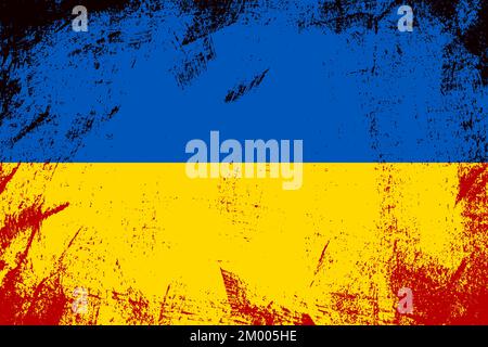 Bloody and damaged flag of Ukraine. Stock Vector