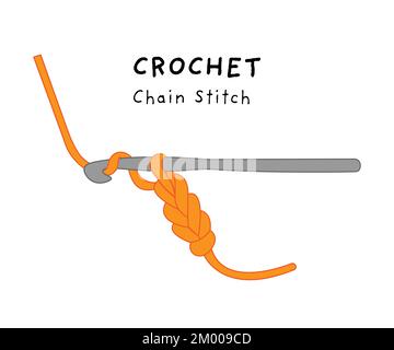 Crochet chain stitch tutorial image. Infographics for basic crocheting. Stock Vector