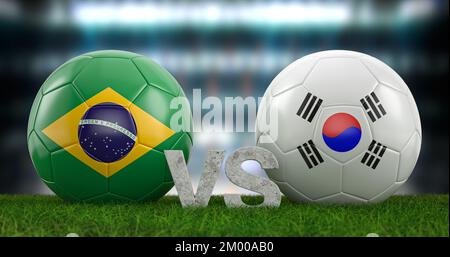 Qatar 2022 Football world cup round of 16 Brazil vs South Korea. 3d illustration. Stock Photo