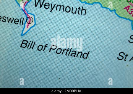 Bill of Portland, United Kingdom atlas map town name Stock Photo