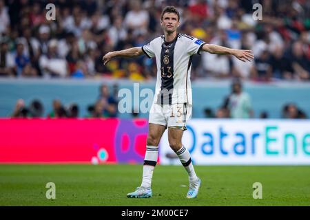 Al Chaur, Qatar. 01st Dec, 2022. Soccer: World Cup, Costa Rica - Germany, preliminary round, Group E, Matchday 3, Al-Bait Stadium, Germany's Thomas Müller gesticulates. Credit: Tom Weller/dpa/Alamy Live News Stock Photo