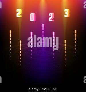 Happy new year 2023 glowing modern technology communication internet online abstract background web template wallpaper pattern vector illustration Stock Vector