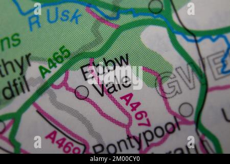 Ebbw Vale, United Kingdom atlas map town name - sepia Stock Photo - Alamy