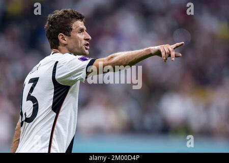 Al Chaur, Qatar. 01st Dec, 2022. Soccer: World Cup, Costa Rica - Germany, preliminary round, Group E, Matchday 3, Al-Bait Stadium, Germany's Thomas Müller gesticulates. Credit: Tom Weller/dpa/Alamy Live News Stock Photo