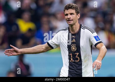 Al Chaur, Qatar. 01st Dec, 2022. Soccer: World Cup, Costa Rica - Germany, preliminary round, Group E, Matchday 3, Al-Bait Stadium, Germany's Thomas Müller gesticulates. Credit: Tom Weller/dpa/Alamy Live News Stock Photo