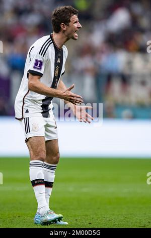 Al Chaur, Qatar. 01st Dec, 2022. Soccer: World Cup, Costa Rica - Germany, preliminary round, Group E, Matchday 3, Al-Bait Stadium, Germany's Thomas Müller gesticulates. Credit: Tom Weller/dpa/Alamy Live News Stock Photo