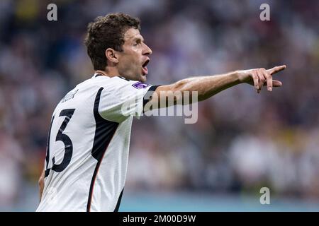 Al Chaur, Qatar. 01st Dec, 2022. Soccer: World Cup, Costa Rica - Germany, preliminary round, Group E, Matchday 3, Al-Bait Stadium, Germany's Thomas Müller gesticulates. Credit: Tom Weller/dpa/Alamy Live News Stock Photo