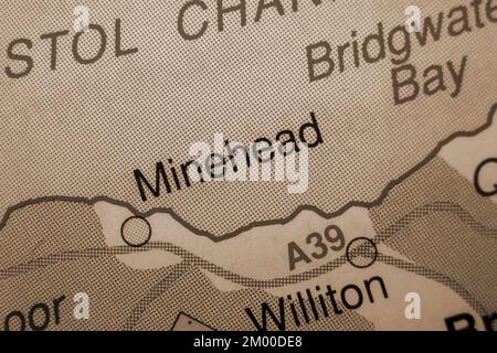 Minehead, United Kingdom atlas map town name - sepia Stock Photo