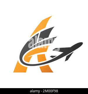 Illustration of Airplane with Tail Flying Over an Orange Letter A isolated on a White Background Stock Vector