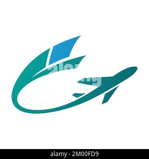 Illustration of Airplane with a Long Blue and Green Tail isolated on a White Background Stock Vector