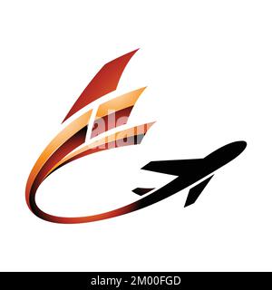 Illustration of Airplane with a Long Glossy Orange Tail isolated on a White Background Stock Vector