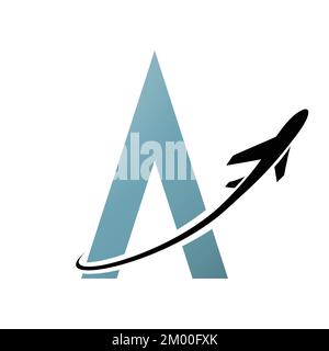 Illustration of Black Airplane Over a Silver Letter A isolated on a White Background Stock Vector