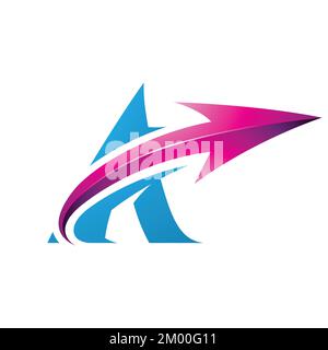 Illustration of Bold Curvy Blue Letter A with a Glossy Magenta Arrow isolated on a White Background Stock Vector