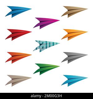 Illustration of Colorful Paper Planes isolated on a White Background Stock Vector