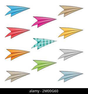 Illustration of Colorful Paper Planes isolated on a White Background Stock Vector