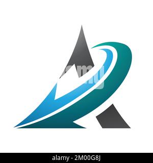Illustration of Curved Black Triangle with a Blue and Green Arrow isolated on a White Background Stock Vector