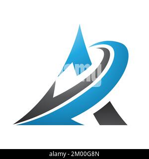 Illustration of Curved Blue and Black Triangle with an Arrow isolated on a White Background Stock Vector