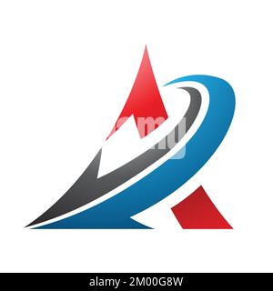 Illustration of Curved Red Triangle with a Black and Blue Arrow isolated on a White Background Stock Vector
