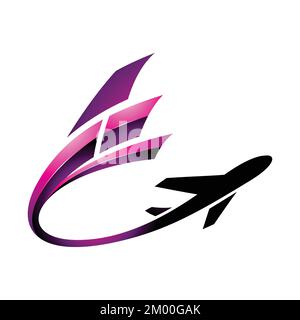 Illustration of Airplane with a Long Glossy Magenta Tail isolated on a White Background Stock Vector