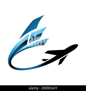 Illustration of Airplane with a Long Glossy Blue Tail isolated on a White Background Stock Vector