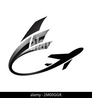 Illustration of Airplane with a Long Glossy Black Tail isolated on a White Background Stock Vector
