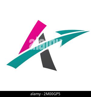 Illustration of Freestyle Letter A with an Arrow in Black Magenta and Green Colors isolated on a White Background Stock Vector