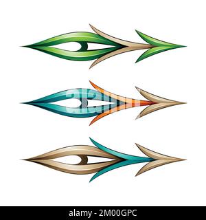 Illustration of Plant-like Glossy Spiky Arrow Shapes in Green Beige and Orange Colors isolated on a White Background Stock Vector