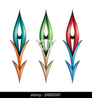 Illustration of Plant-like Glossy Spiky Arrow Shapes in Green Beige and Blue Colors isolated on a White Background Stock Vector