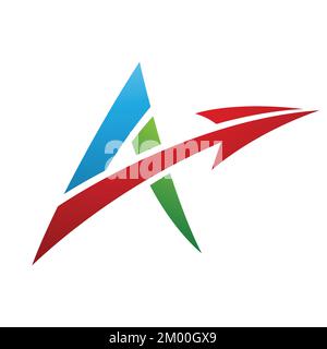 Illustration of Spiky Letter A with a Diagonal Arrow in Green Blue and Red Colors isolated on a White Background Stock Vector