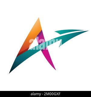 Illustration of Spiky Shaded Letter A with a Diagonal Arrow in Magenta Orange and Green Colors isolated on a White Background Stock Vector