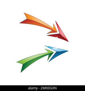 Illustration of Side Facing Orange and Green Arrows isolated on a White Background Stock Vector