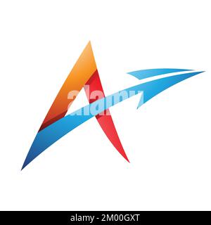 Illustration of Spiky Shaded Letter A with a Diagonal Arrow in Red Orange and Blue Colors isolated on a White Background Stock Vector