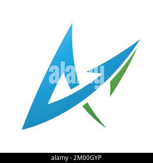 Illustration of Spiky Arrow Shaped Letter A in Blue and Green Colors isolated on a White Background Stock Vector