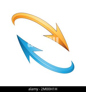 Illustration of Refresh or Recycle Arrows in Yellow and Blue Colors isolated on a White Background Stock Vector