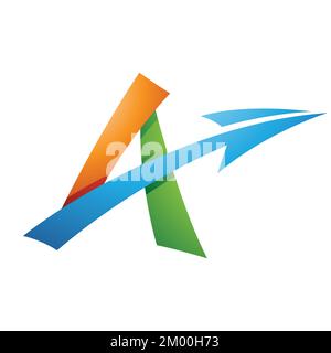 Illustration of Shaded Freestyle Letter A with an Arrow in Green Orange and Blue Colors isolated on a White Background Stock Vector