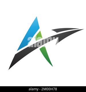 Illustration of Spiky Letter A with a Diagonal Arrow in Green Blue and Black Colors isolated on a White Background Stock Vector