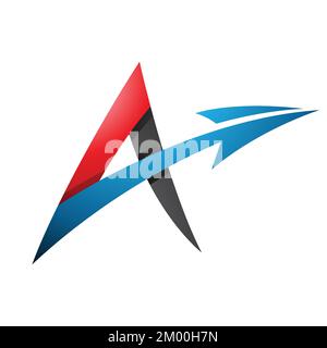 Illustration of Spiky Shaded Letter A with a Diagonal Arrow in Black Red and Blue Colors isolated on a White Background Stock Vector