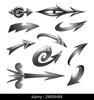 Illustration of Various Shaped Curvy Grey Arrows isolated on a White Background Stock Vector