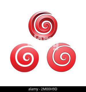 Illustration of Swirly Round Red Shapes isolated on a White Background Stock Vector
