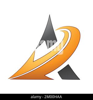 Illustration of Curved Black Triangle with an Orange Arrow isolated on a White Background Stock Vector