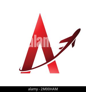 Illustration of Airplane in Red Flying Around Letter A isolated on a White Background Stock Vector