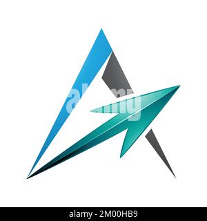 Illustration of Spiky Triangular Blue and Black Letter A with a Persian Green Arrow isolated on a White Background Stock Vector