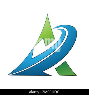 Illustration of Curved Green Triangle with a Blue Arrow isolated on a White Background Stock Vector