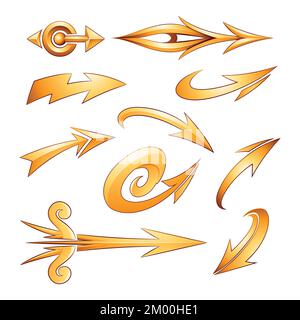 Illustration of Various Shaped Curvy Yellow Arrows isolated on a White Background Stock Vector