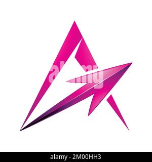 Illustration of Spiky Triangular Letter A with a Magenta Arrow isolated on a White Background Stock Vector