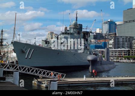 Sydney, Australia - February 11, 2008: Cruiser HMAS Vampire and submarine HMAS Onslow on Maritime Museum in Darling Harbour Stock Photo